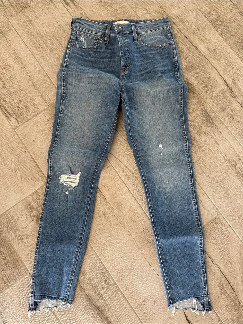 Madewell Blue Distressed High-Rise Skinny Jeans